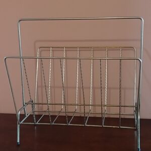 Vintage Retro Gold Record Magazine File Rack Holder With Metal Twisted Detail
